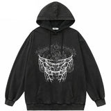 Lightning Washed Retro Black Washed Kapuzenpullover