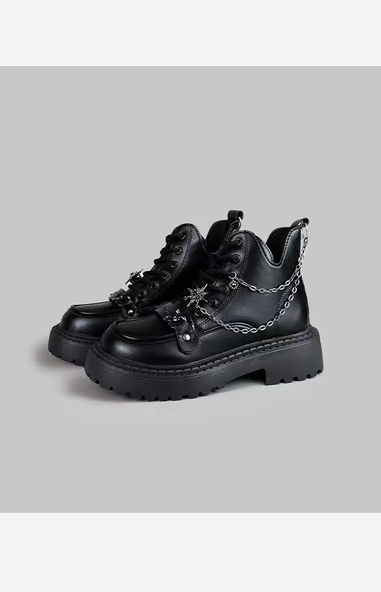 Chain Solid Color Women's  Motorcycle Shoes
