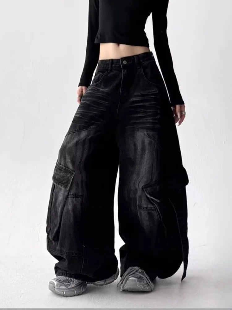 Y2K Dark Distressed Baggy Jeans