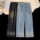 Flame Print Baggy Wide Leg Jeans