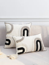 Funda de almohada con patrón en U, colores negro, gris y blanco
