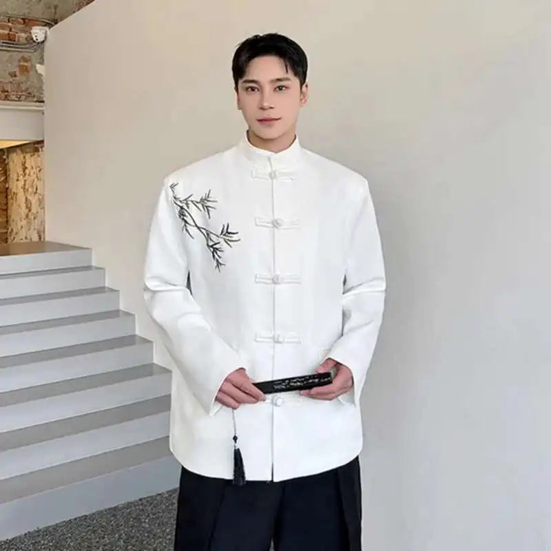 Korean Style Bamboo Pattern Long Sleeve Shirt