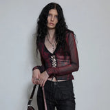Grunge Aesthetics Tattoo Print Mesh Top