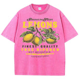 Fresh Lemon Fruit Print Washed T-Shirt