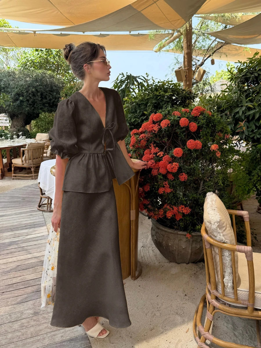 Old Money Women's V-neck Bubble Outfit