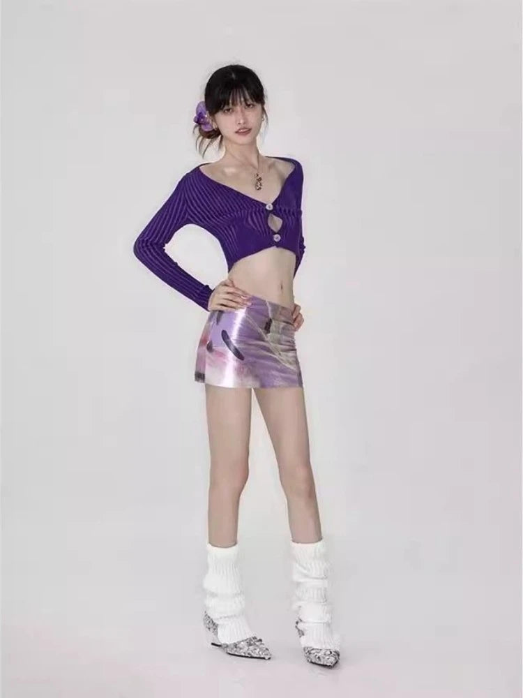 Purple Low Waist Mesh Mini Skirt