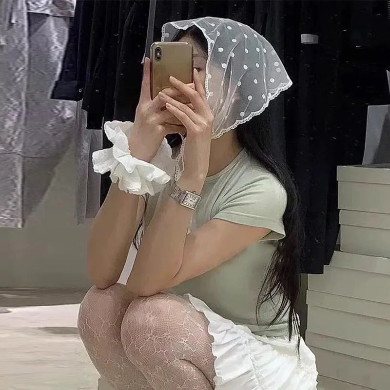 Lace White Polka Dot Women's Headscarf