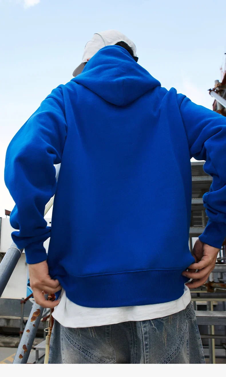 Blue Solid Color Autumn Hoodie