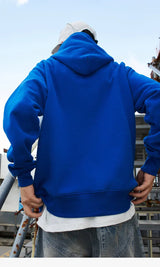 Blue Solid Color Autumn Hoodie