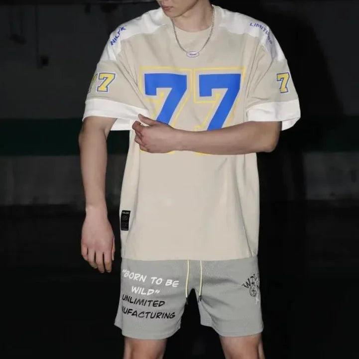 American Sports Patchwork Casual T-Shirt