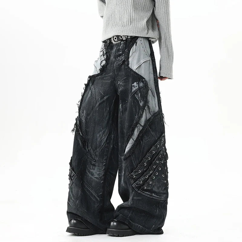 Cyberpunk Patchwork Distressed Jeans