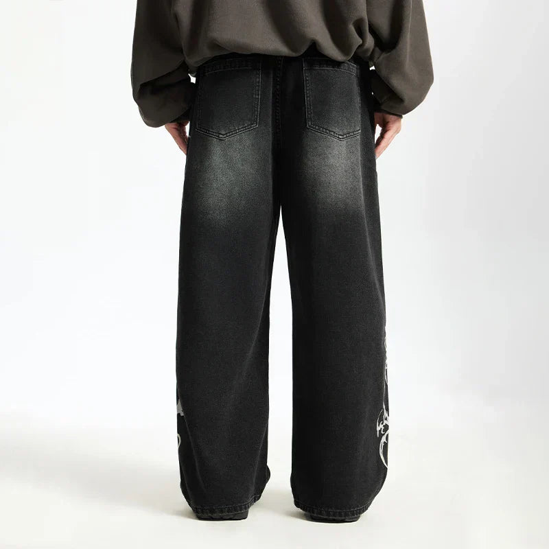 Black Gothic Denim Wide Leg Jeans