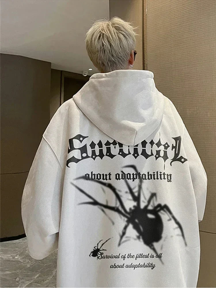 Gothic Spider Printed Oversized Hoodie