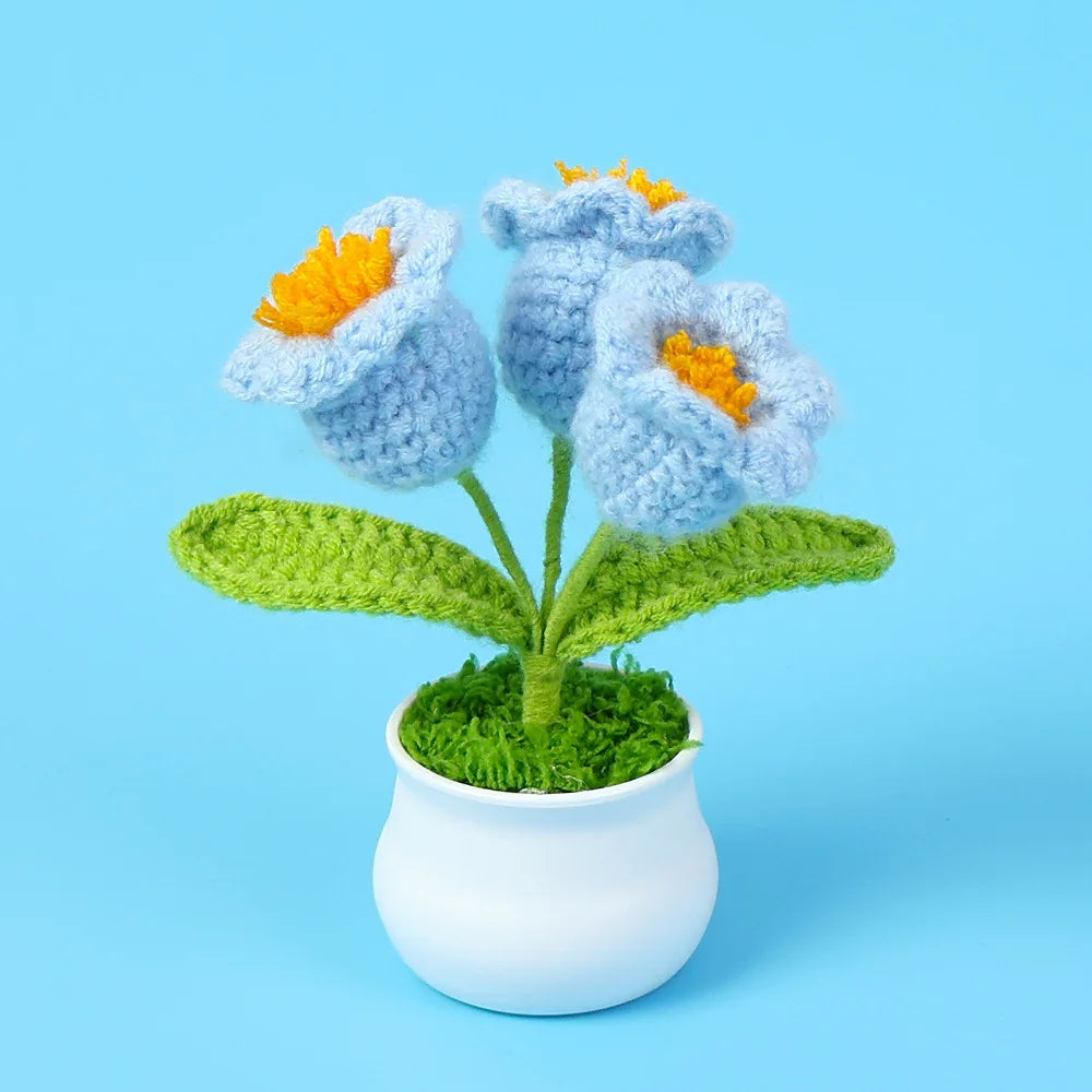 Vintage Handmade Potted Knitted Flowers