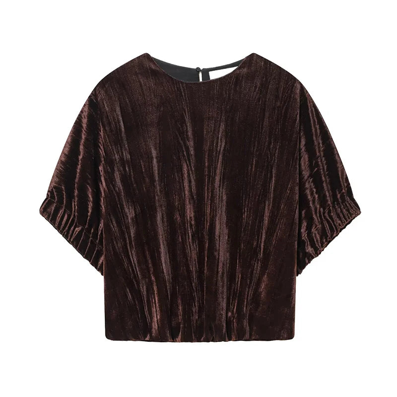 Velvet Balloon Vintage Loose Brown Blouse
