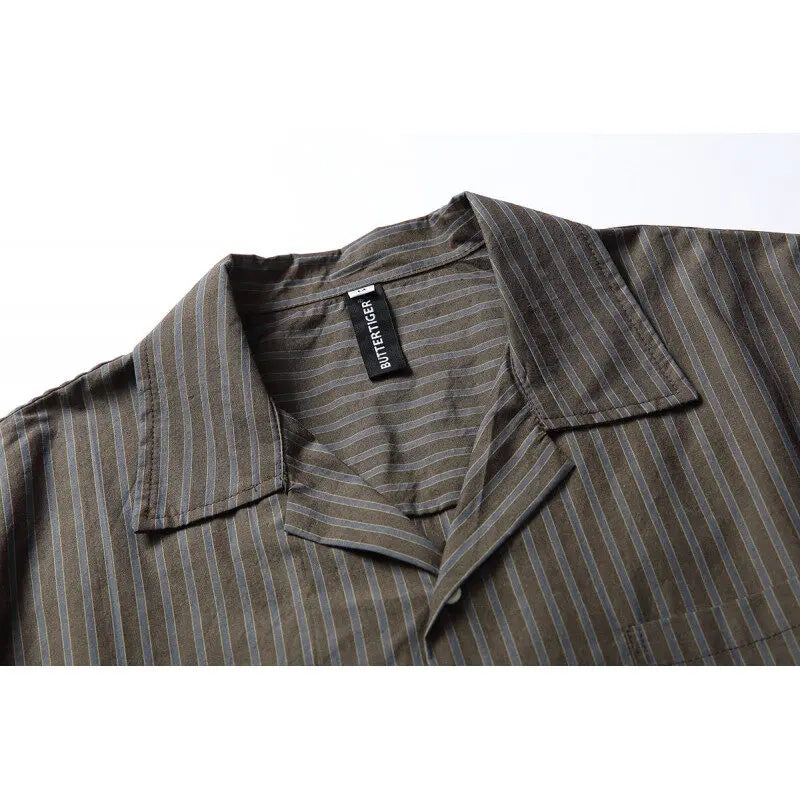 Casual Vintage Cuban Collar Stripe Shirt