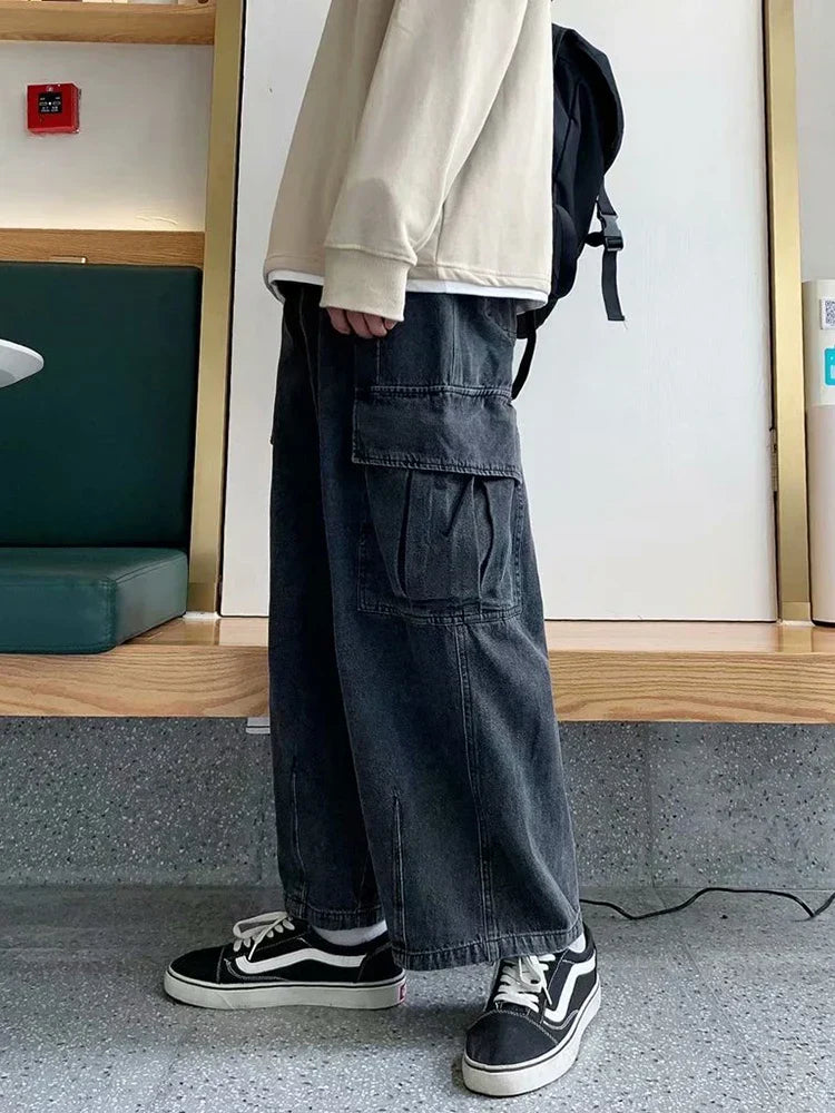 Korean Style Wide Leg Cargo Jeans