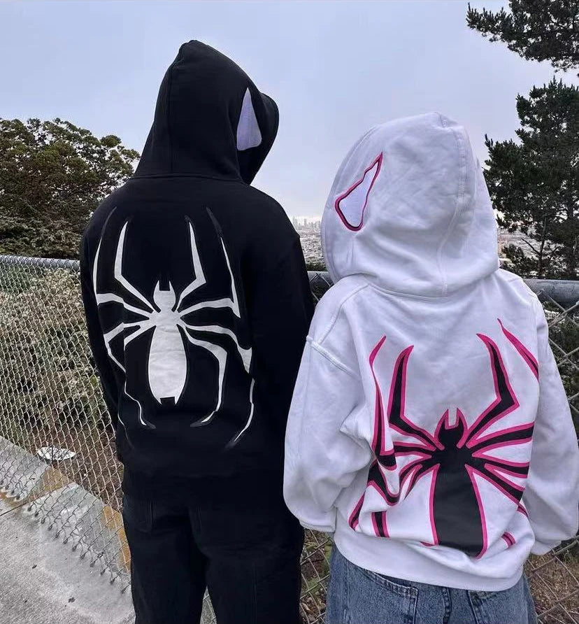 Y2K Oversized Spider Zip Hoodie