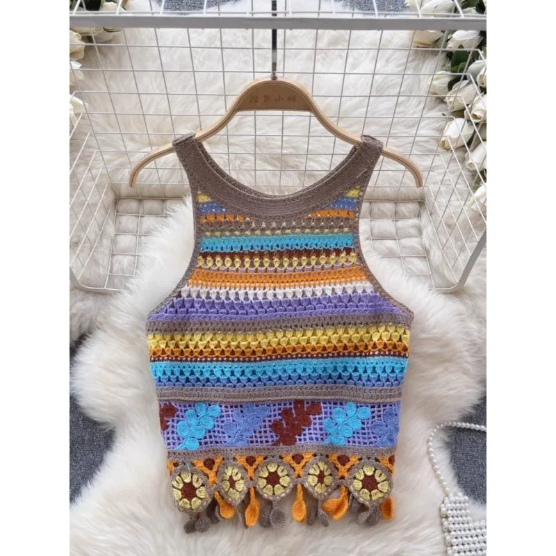 Vintage Knitted Retro Crochet Women Cropped Tank Tops