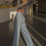 Baddie Zebra Backless Long Sleeve Crop Top