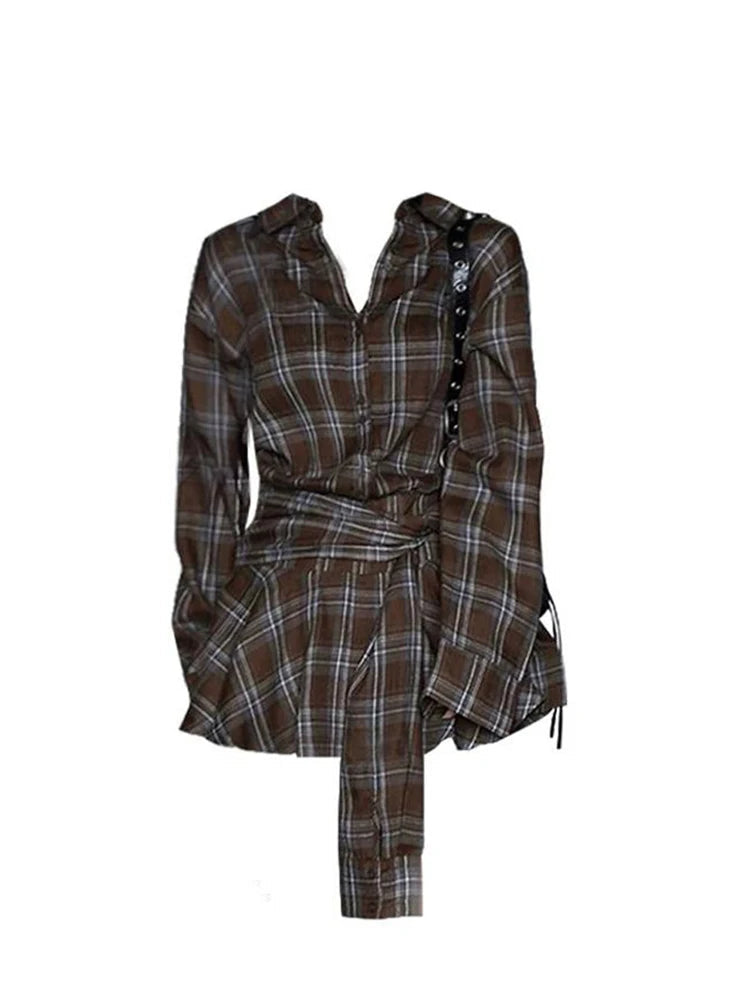 Vintage Long Sleeve Plaid Blouse