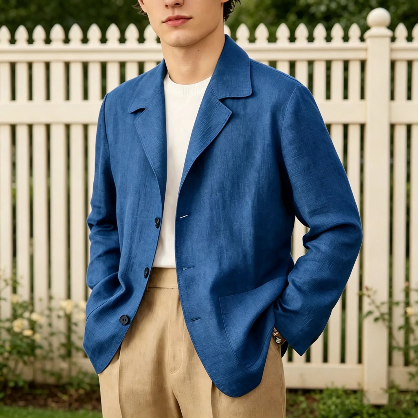 Linen Cotton Blazer Notch Lapel Regular Fit