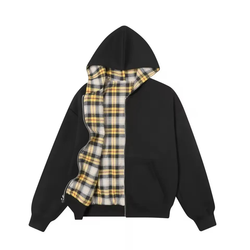Double Sided Plaid Vintage Zip Hoodie