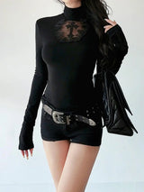 Black Gothic Cross Long Sleeve Slim Top