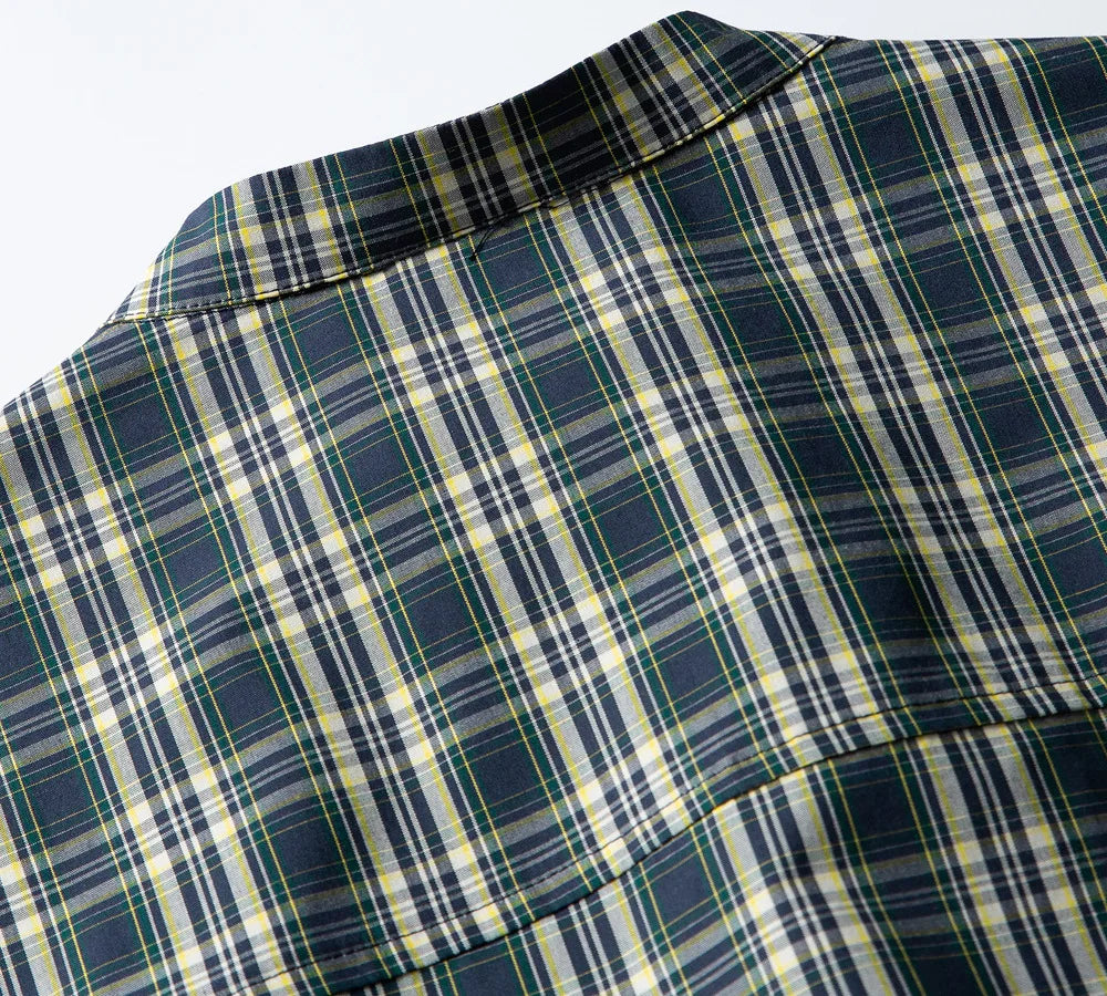 Plaid Stand Collar Cargo Shirt