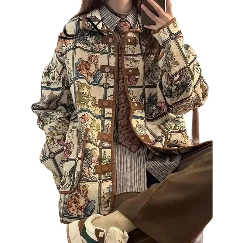 Grandma's American Cat Jacquard Jacket