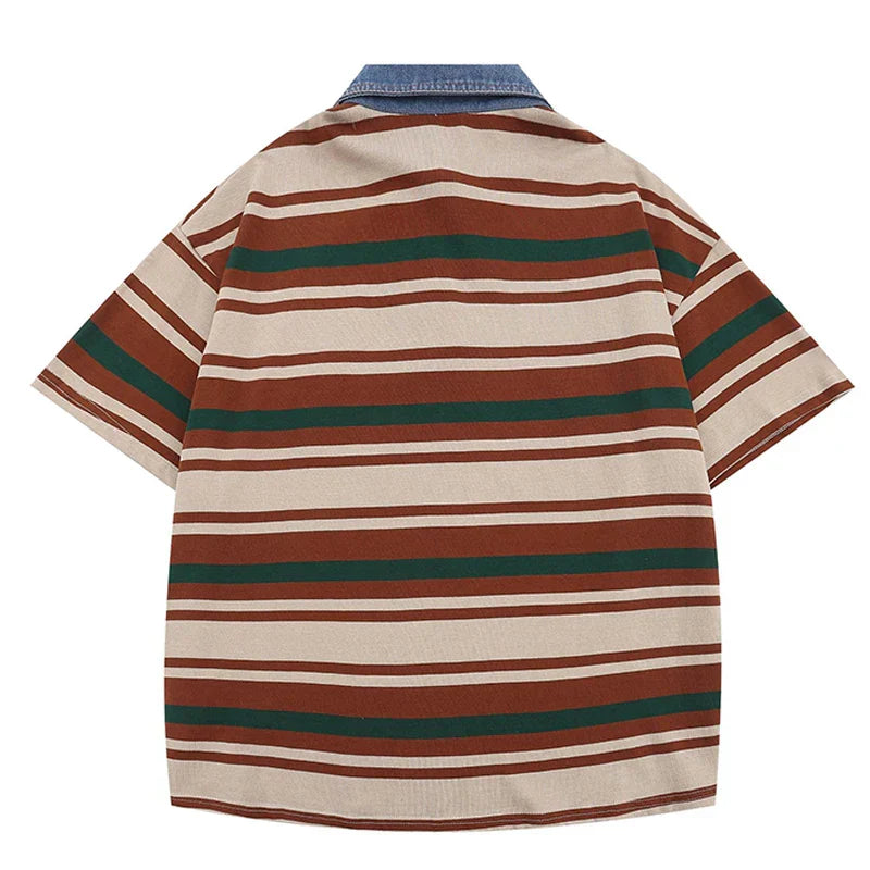 Oversized Retro Stripe Polo T-Shirt