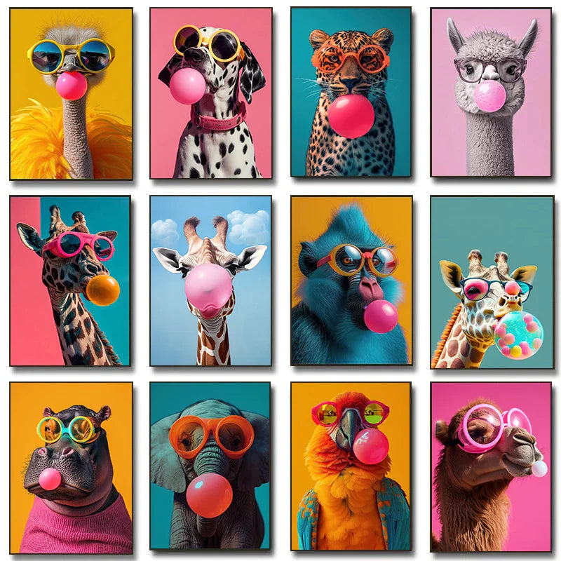 Colorful Funny Animal Blowing Posters