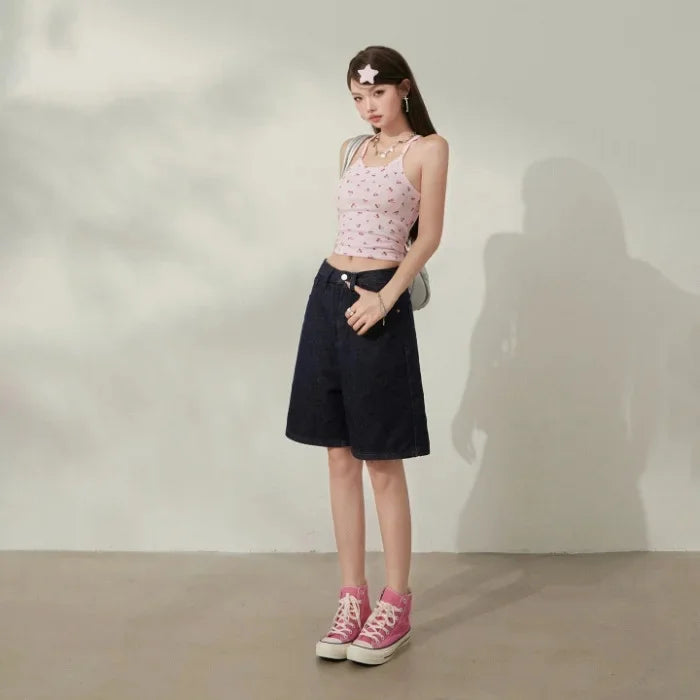 Retro High Waist Wide Leg Jorts