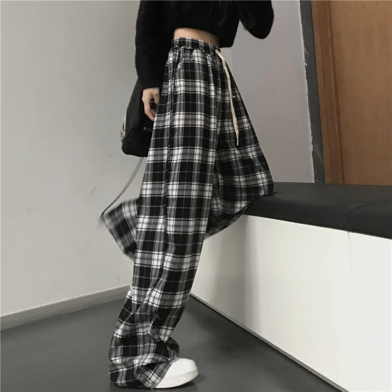 High Waisted Plaid Baggy Pants