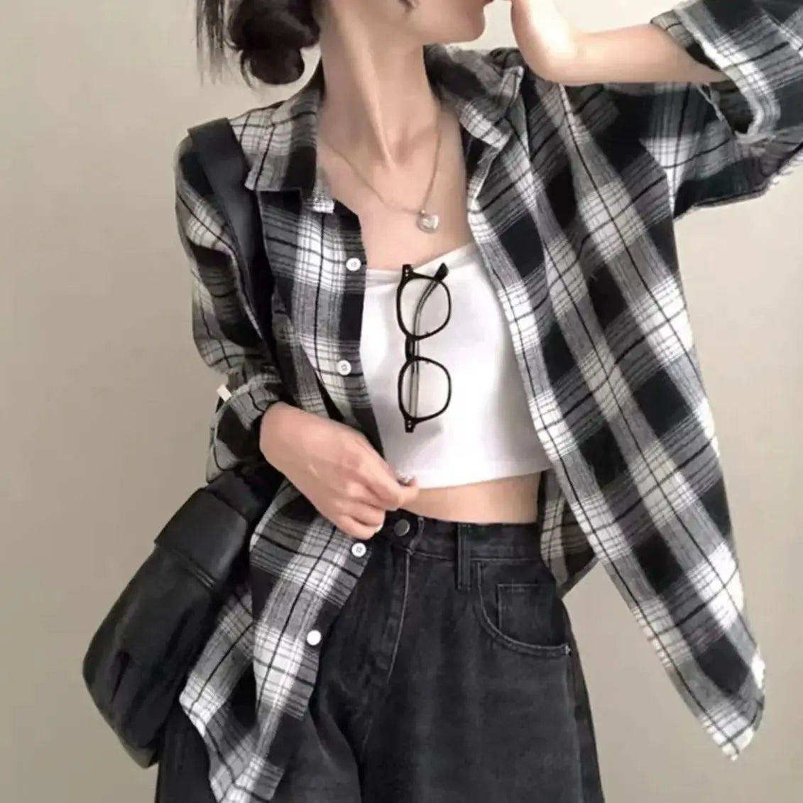 Soft Girl Korean Style Plaid Women's Summer Shirt