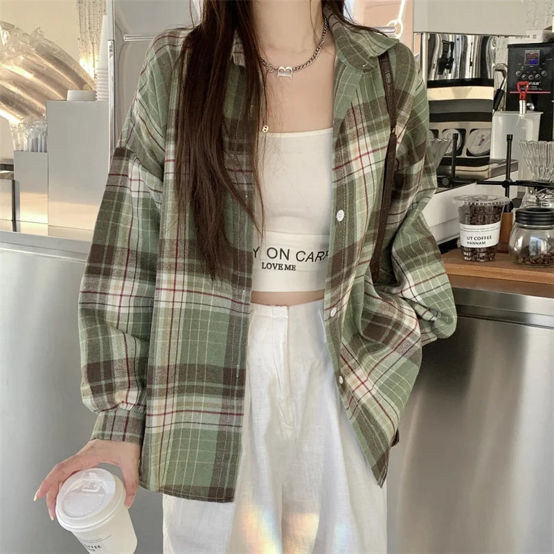 Plaid Women Long Sleeve Old Money Shirt