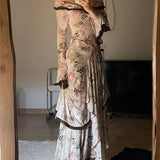 Butterfly Printed Slim Fit Vintage Maxi Dress