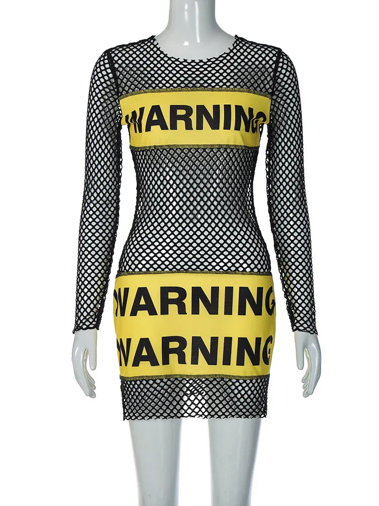 Baddie Warning Fishnet Mini Dress