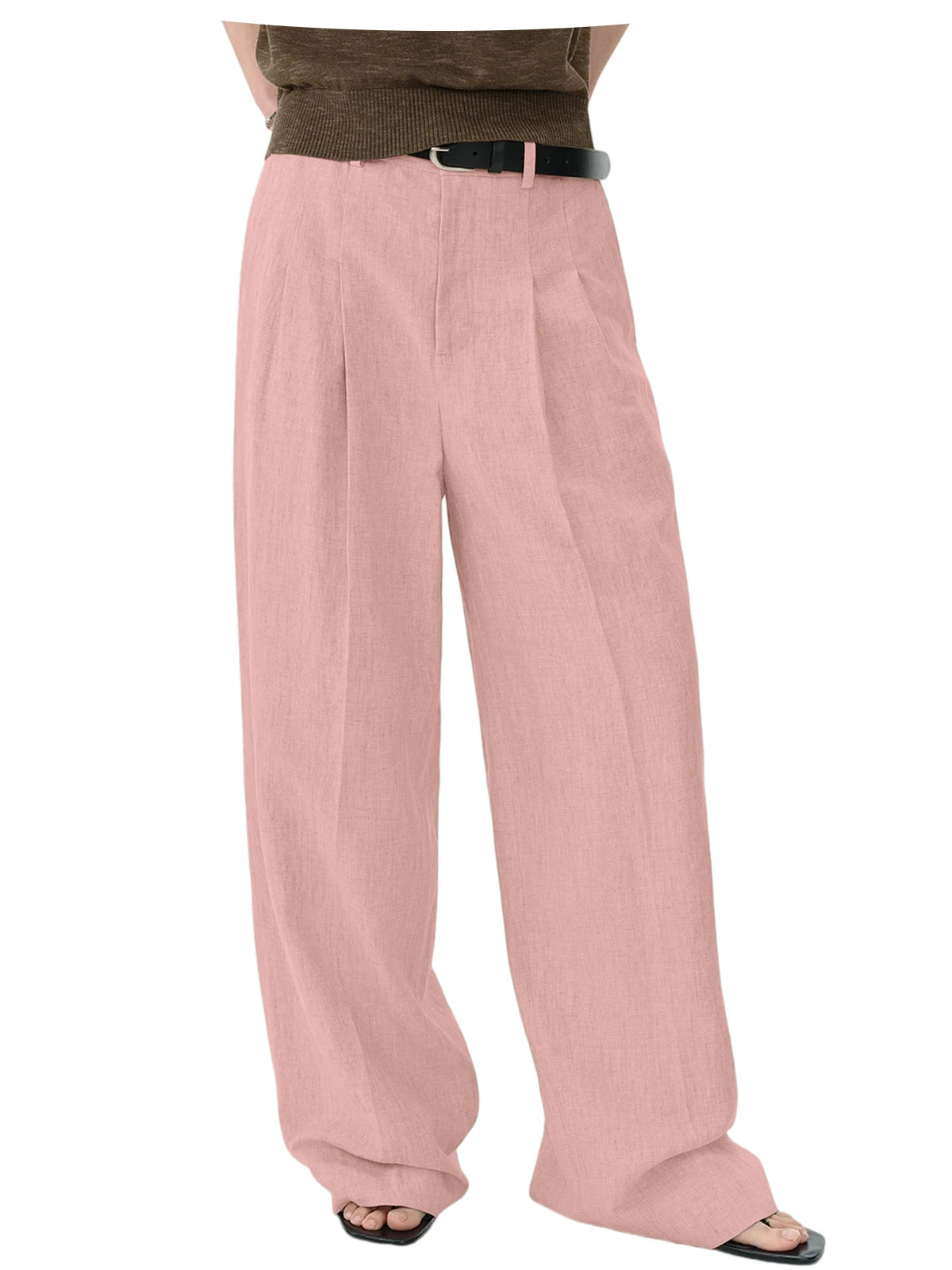 High Waist Pleated Linen Wide Leg Pants