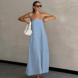 Maxivestido de lino sin tirantes y con cuello halter