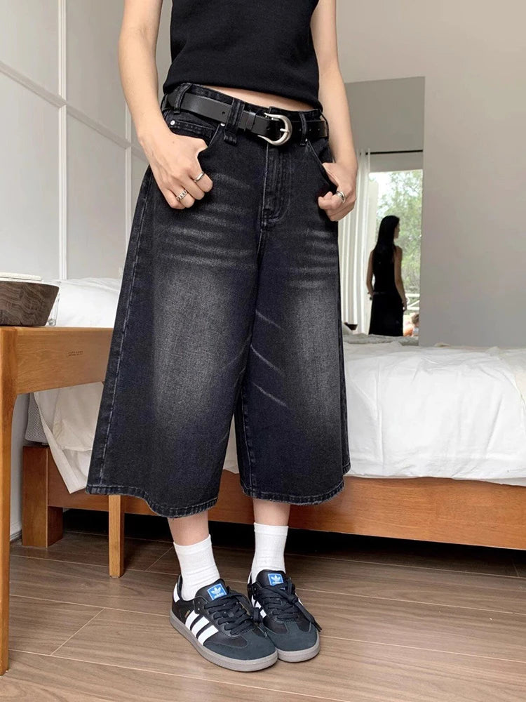 Pantalones cortos de mezclilla anchos estilo Y2K vintage