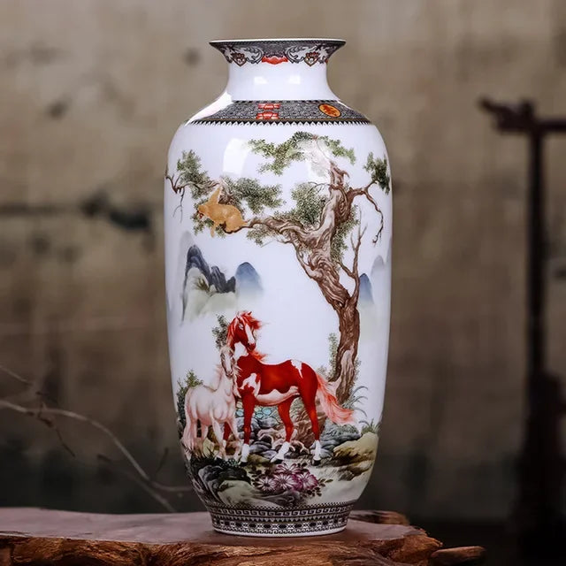 Vintage Traditional Flower Ceramic Vase Chinese