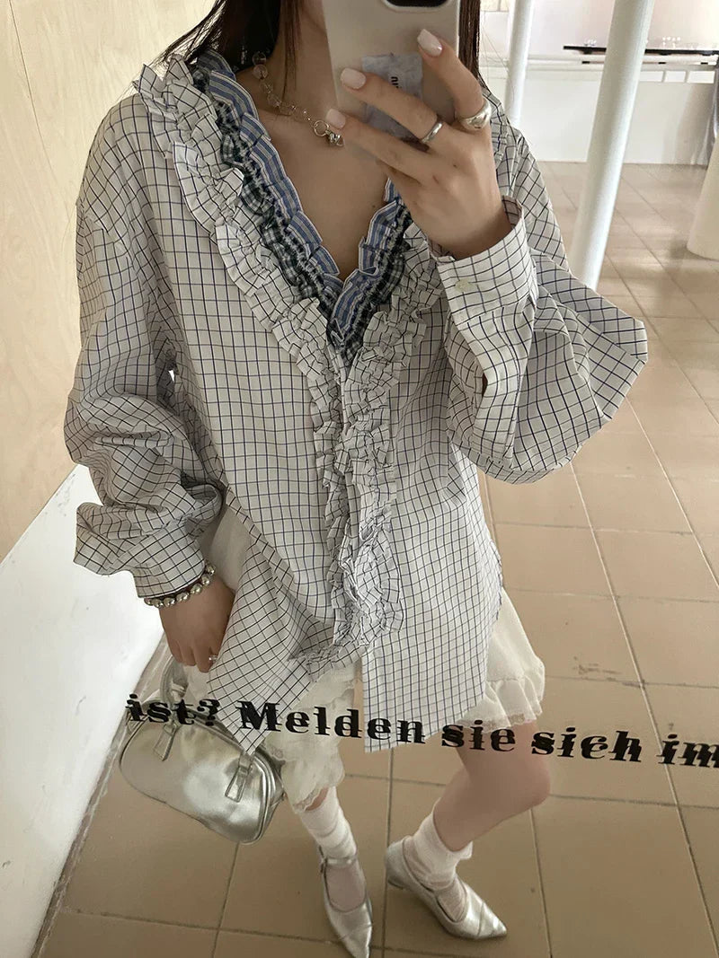 Plaid Oversized Ruffles Shirt