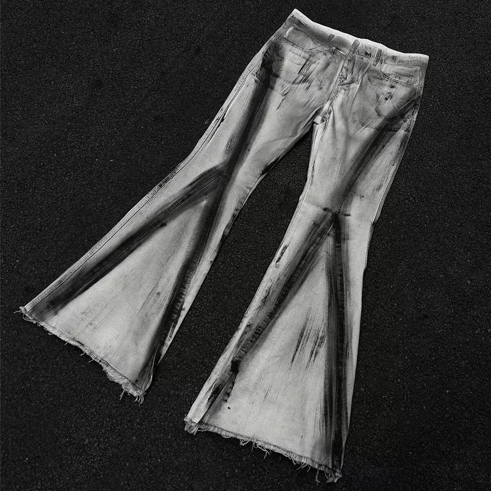 Cyberpunk Gradient Flared Denim Jeans