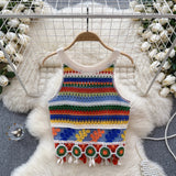 Vintage Knitted Retro Crochet Women Cropped Tank Tops