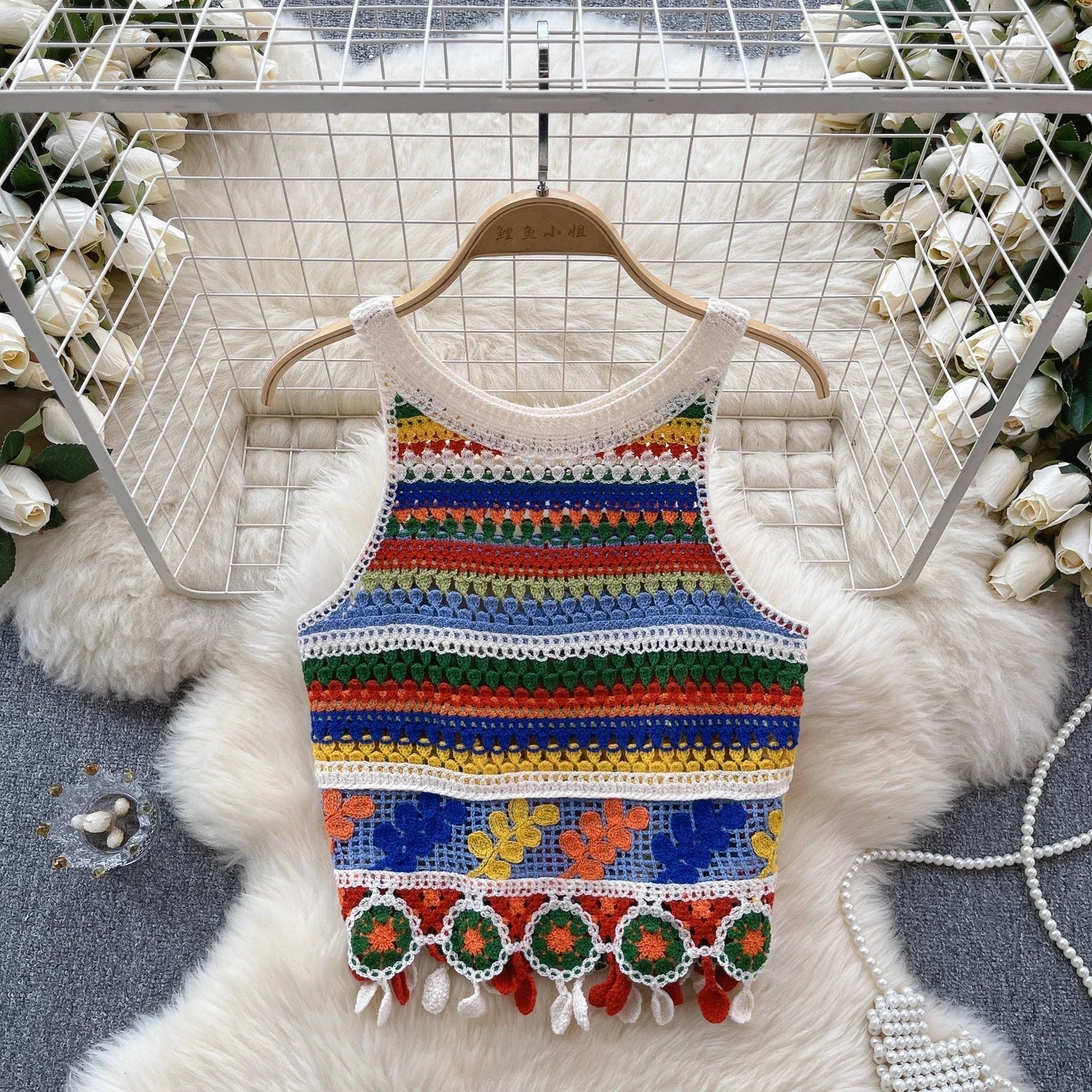 Vintage Knitted Retro Crochet Women Cropped Tank Tops