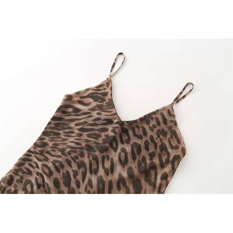 Animal Print V Neck Sling Maxi Dress
