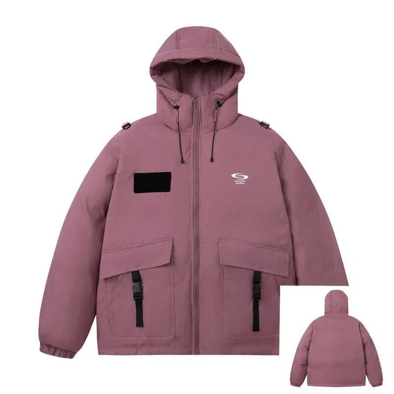 Front Pockets Hooded Pink Parka Jacket