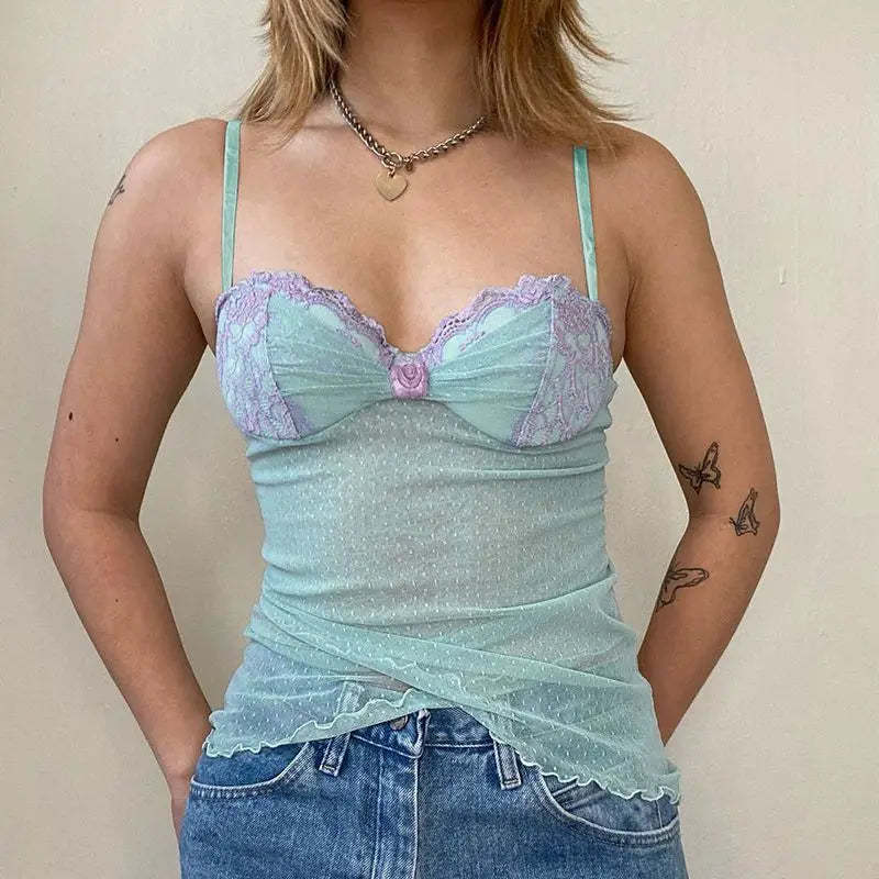 Sexy Mermaid Polka Dot Sheer Crop Top