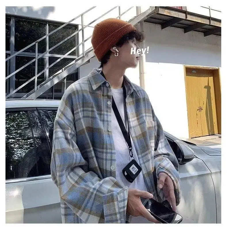 Y2K Plaid Flannel Men Shirt